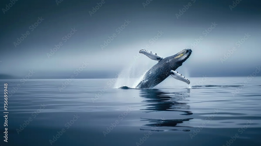 Fototapeta premium Dynamic Humpback Whale Jumping Scene