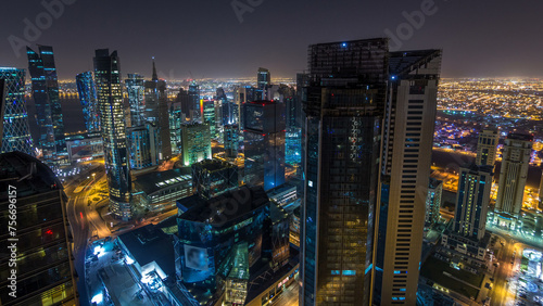 The skyline of the West Bay area from top in Doha timelapse  Qatar.