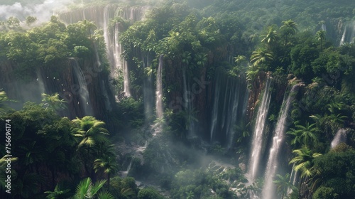 Tropical Oasis: Where Waterfalls Meet Lush Foliage
