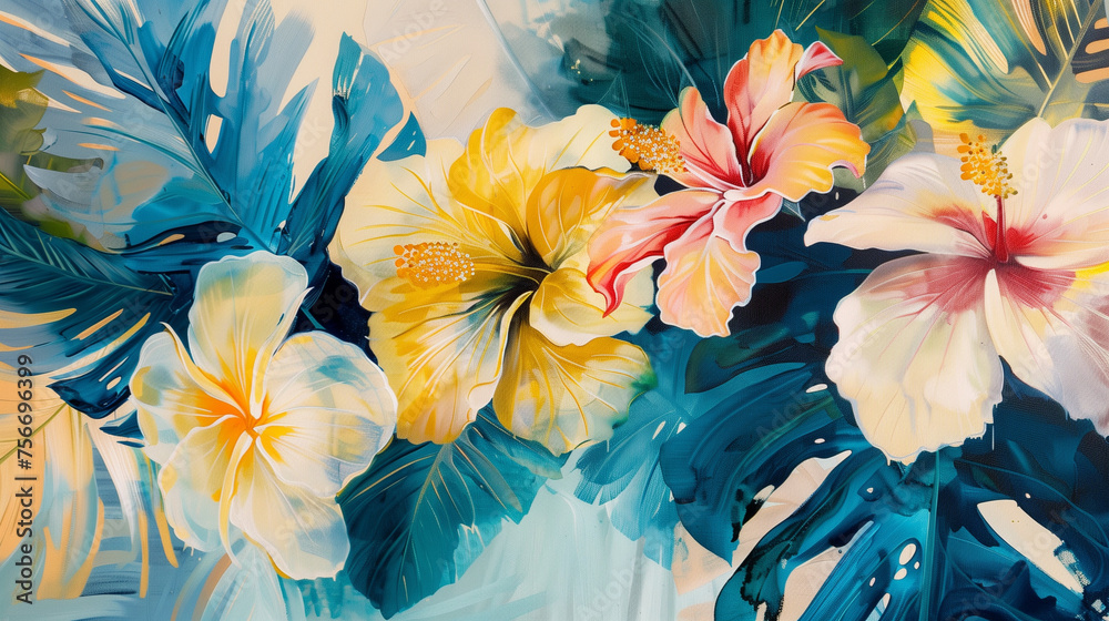 Tropical flowers art background