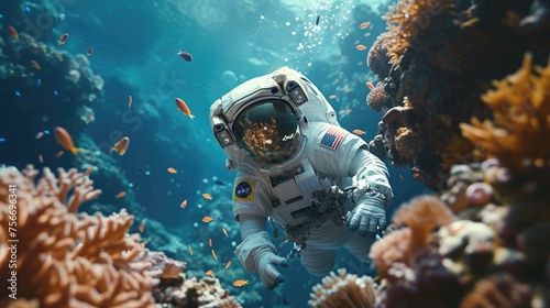 Exploring the Ocean Depths: Astronaut Encounters Coral Wonderland