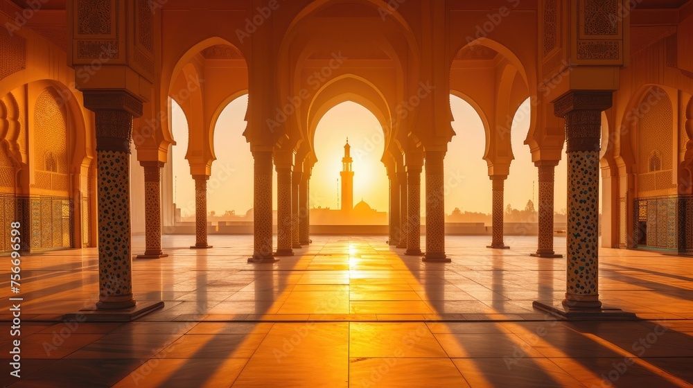Tranquil Mosque Courtyard: Sunset Serenity