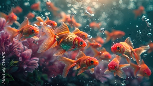 Elegant Goldfish Gliding Through Deep Purple Waters