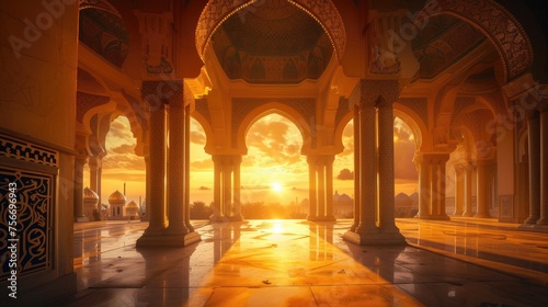 Embracing Serenity: Interior View of a Mosque Bathed in Warmth