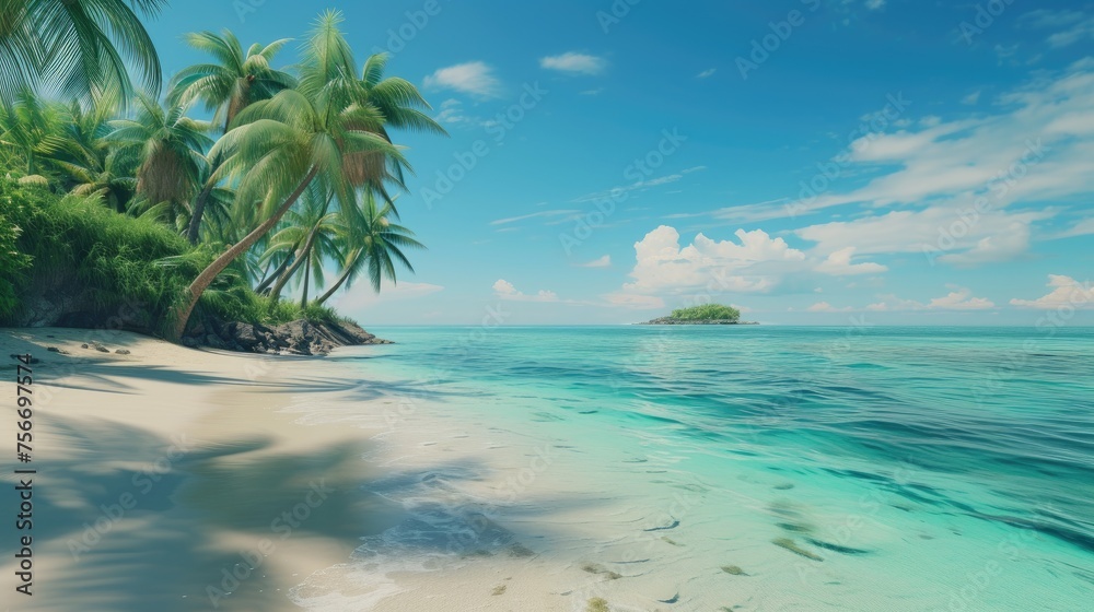 Paradise Found: A Secluded Beach with Palm Trees