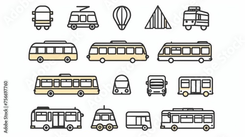 A comprehensive collection of public transport symbols, rendered in simple, elegant black lines