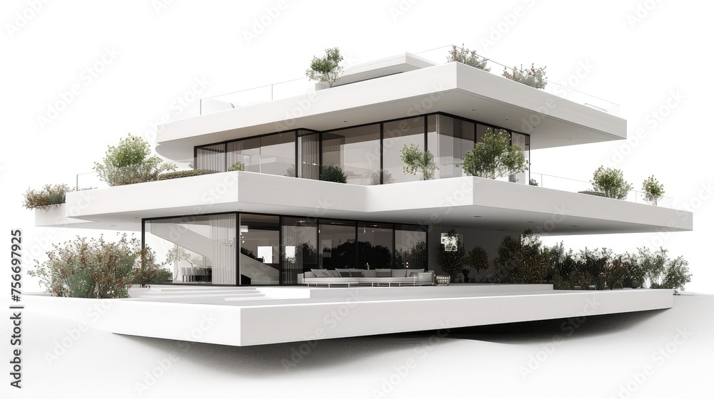 Fototapeta premium Minimalist Opulence: White Mansion Living
