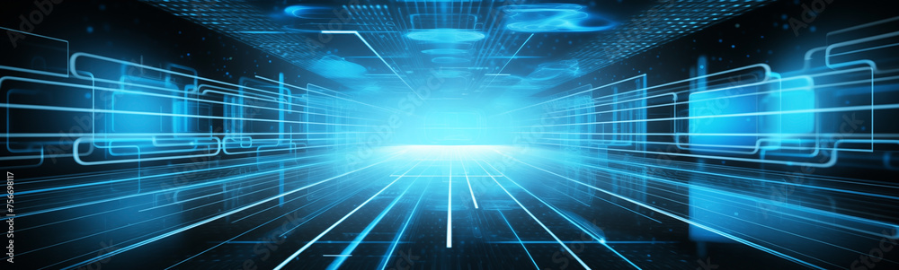 Futuristic banner backdrop with glowing blue grid lines and dynamic architecture Futuristic banner backdrop with glowing blue grid lines and dynamic architecture