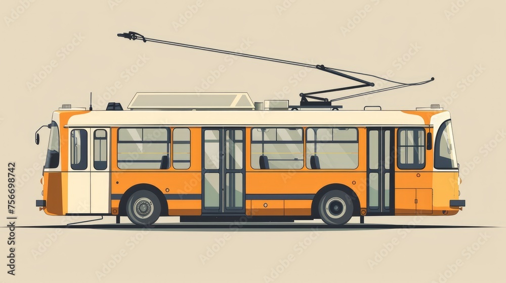 A detailed vector illustration showcasing the technical aspects of a compact trolleybus