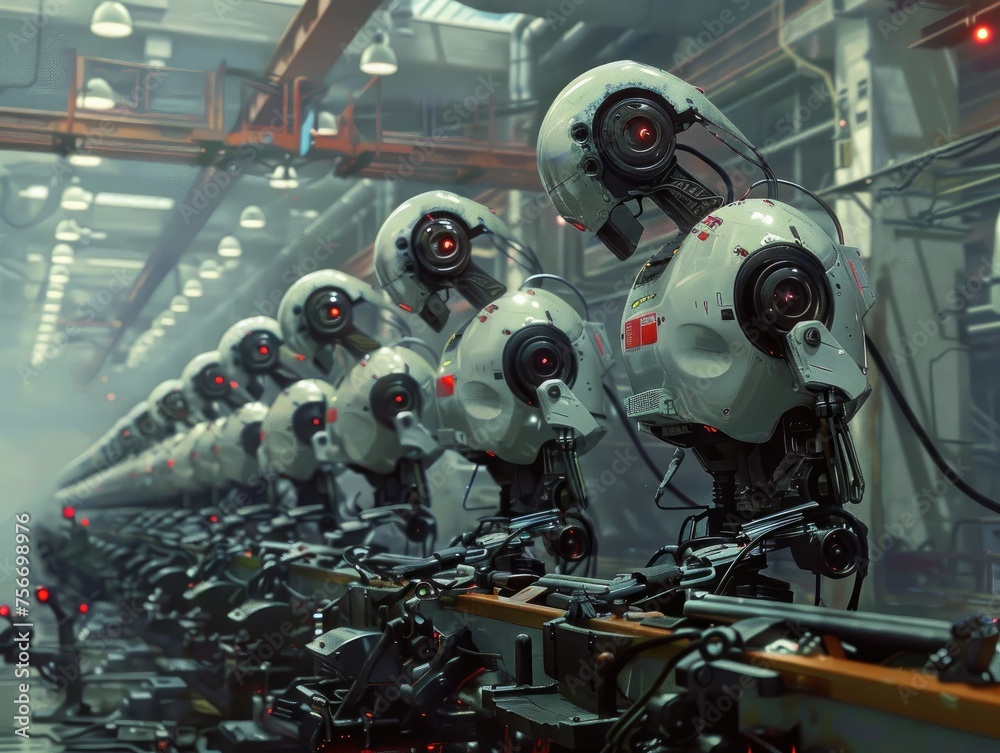 Technological Evolution: Futuristic Factory Robots in Action Technological Evolution: Futuristic Factory Robots in Action