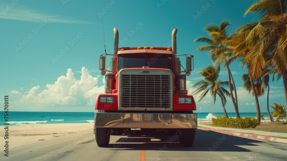 Fototapeta premium Vibrant Big Rig on Sunny Highway