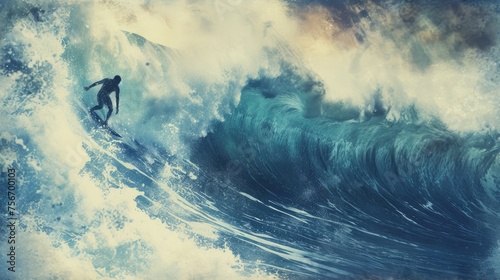 Adrenaline Rush: Surfer Conquering Monumental Wave