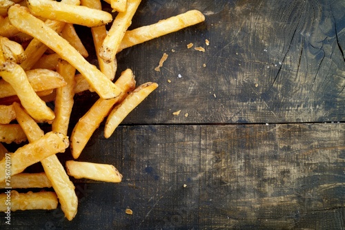 A Hearty Serving of Fries, Ready to Devour on Dark Wood