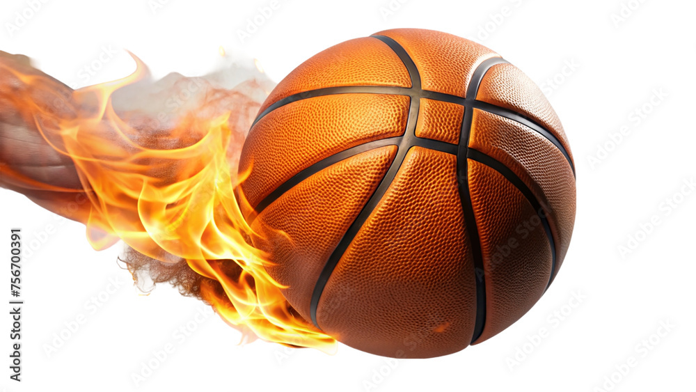 Basketball ball with fire flames isolated on transparent background.