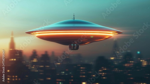 Sleek Metallic UFO Zipping Through City Skies