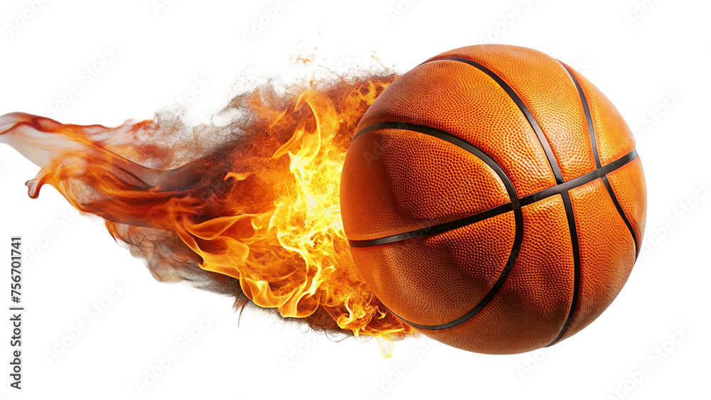Fototapeta premium Basketball ball with fire flames isolated on transparent background.