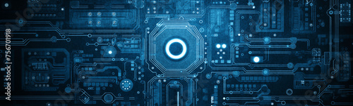 Intricate blue circuit board pattern for high-tech sci-fi banner design photo