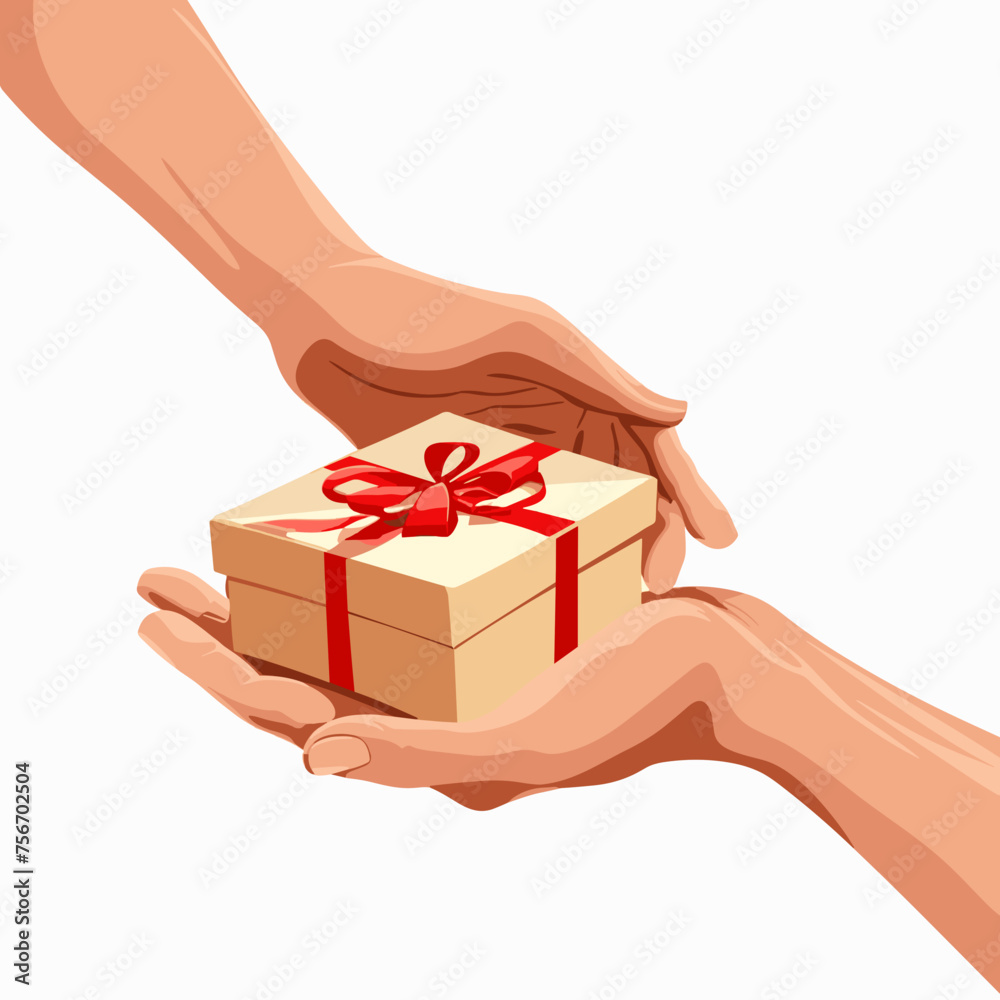 Giftbox is passing from hand to hand. Friend shares present or surprise gift for another person, Giftbox is passing from hand to hand. Friend shares present or surprise gift for another person,