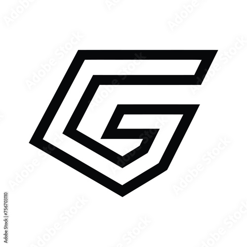 Initial letter G, G5 or 5G logo template with sporty geometric pentagonal pope hat illustration in flat design monogram symbol