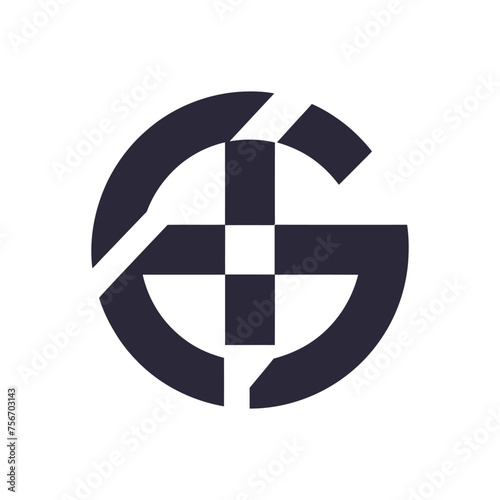 Initial letter G, G4 or 4G logo template with geometric rounded square illustration in flat design monogram symbol