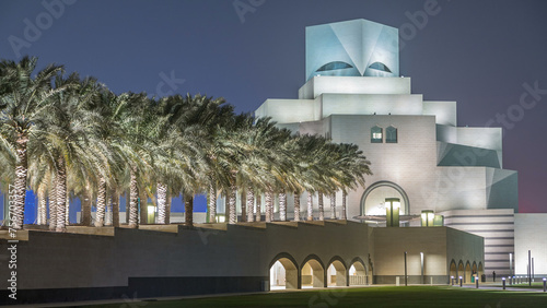Beautiful Museum of Islamic Art night timelapse in Doha, Qatar.