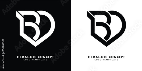 Initial letter BD or DB logo template with modern sacred heraldic symbol in flat design monogram illustration photo