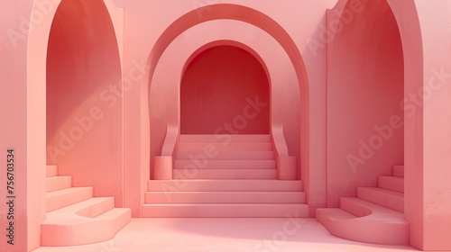 Abstract geometric background  Arch  Staircase  Pink colors background for banners for product presentation.