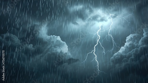 Dark storm clouds in the rain effect. Raindrops falling from the sky, view from below. Dramatic rainy background.