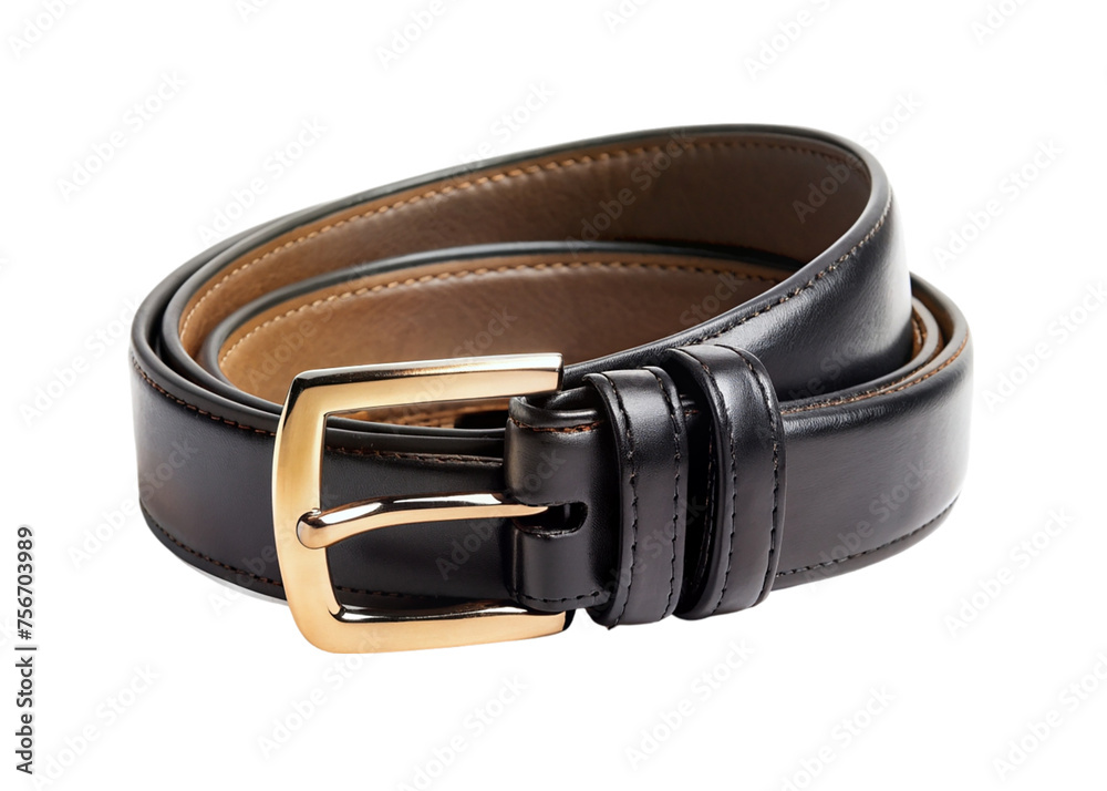 Black leather belt isolated on a transparent background. Leather belt with a buckle. Black leather belt isolated on a transparent background. Leather belt with a buckle.