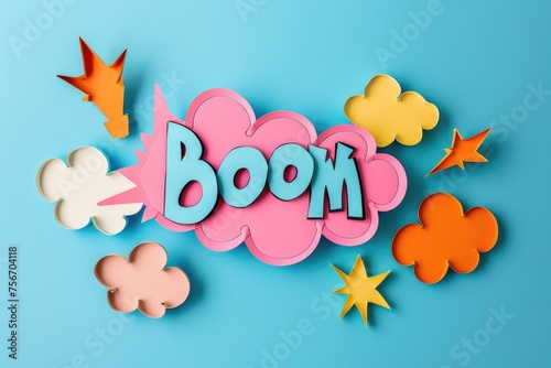 Colorful boom text in 3d comic style photo