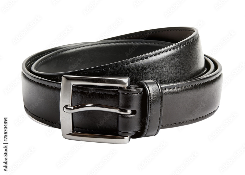 Black leather belt isolated on a transparent background. Leather belt with a buckle. Black leather belt isolated on a transparent background. Leather belt with a buckle.