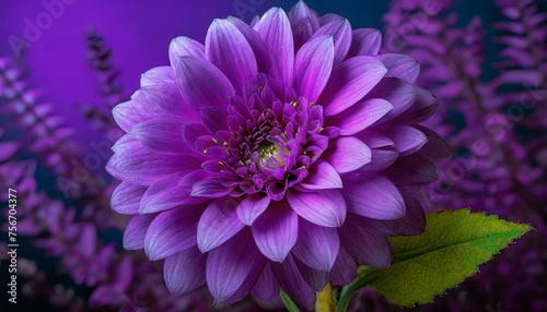  A close-up view of a vibrant purple flower standing out against a lush purple background, creating a visually striking contrast