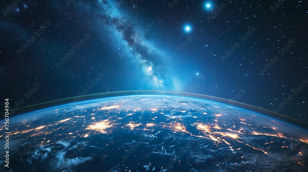Obraz premium starry space life blue planet earth background