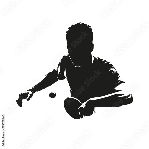 Table tennis player, isolated vector silhouette, man playing ping pong photo