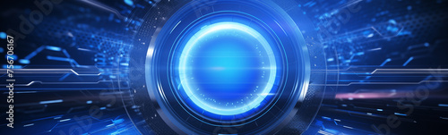 Futuristic banner of circular blue interface on tech background photo