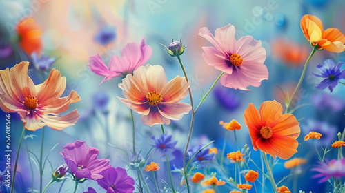 Red and yellow flower. AI generated art illustration.