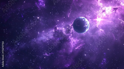 purple space sky galaxy and stars Beautiful Universe. Space background with galaxy in black. © Damerfie