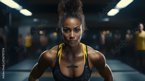 African American Woman in a Gym Exercising  