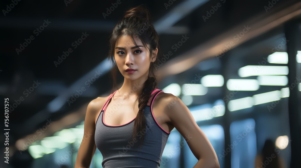 Asian Young Woman Training in Boxing Gym

