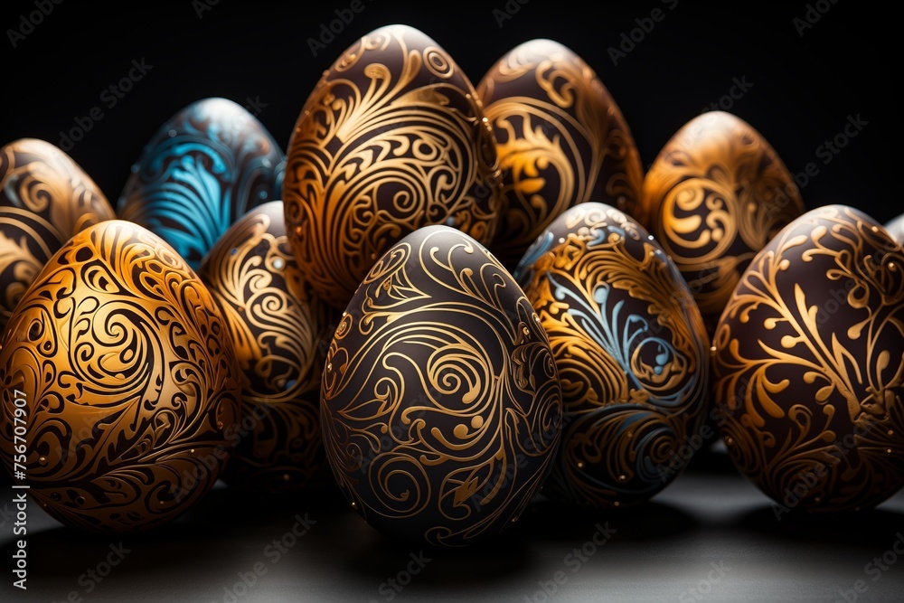 A group of colorful easter eggs sitting next to each other in a neat row.