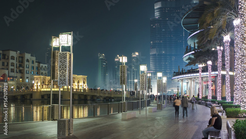 Photography Walking area near the Dubai Fountain at night, UAE timelapse