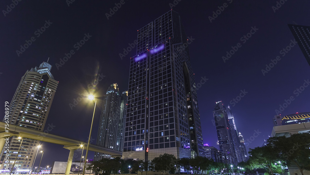 Skyscrapers at the Sheikh Zayed Road night in Dubai timelapse hyperlapse Skyscrapers at the Sheikh Zayed Road night in Dubai timelapse hyperlapse