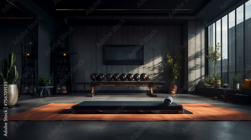 Gym Interior with Yoga Mat and Props

 - obrazy, fototapety, plakaty 