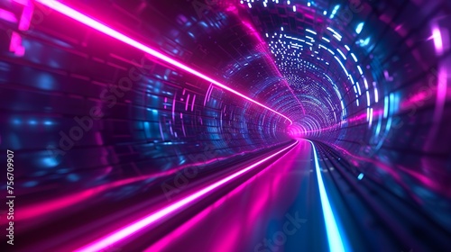 hyper harp tunnel futuristic neon futuristic background © Damerfie