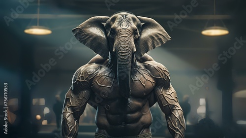Strength Beyond Bounds: Portrait of a Strong Male Elephant in a Gym