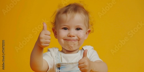 small child showing thumbs up portrait Generative AI