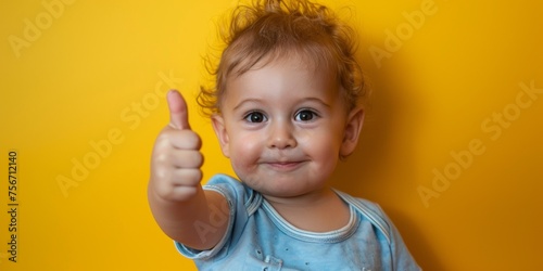 small child showing thumbs up portrait Generative AI