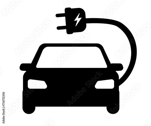 Electric car icon. Electrical automobile cable contour and plug charging black symbol. Eco friendly electro auto vehicle concept. Vector electricity illustration