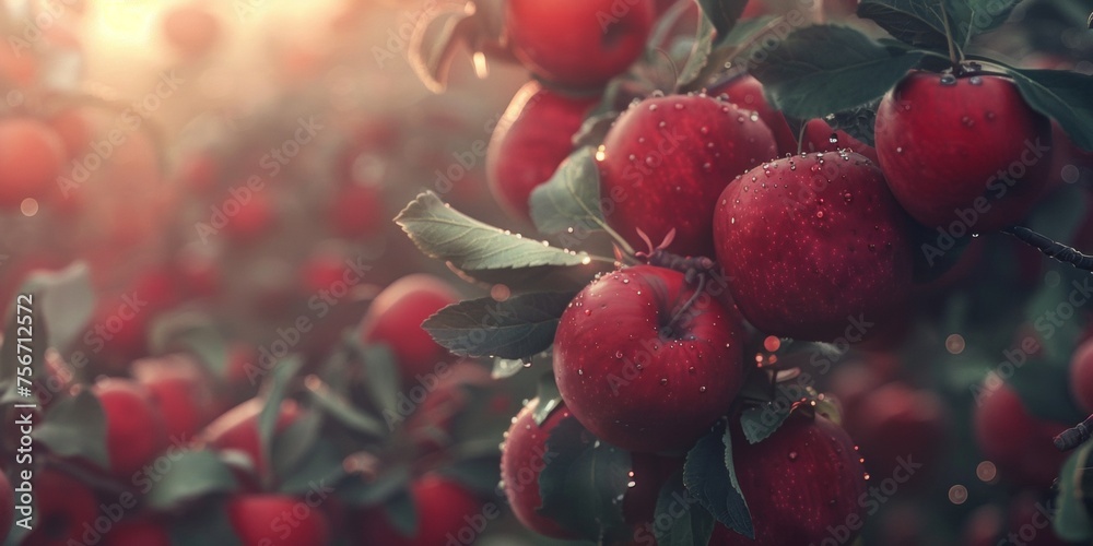 red apples on the tree Generative AI - obrazy, fototapety, plakaty 