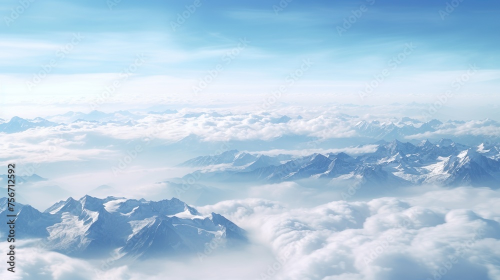 Landscape mountain range and river aerial view from the airplane windows, China